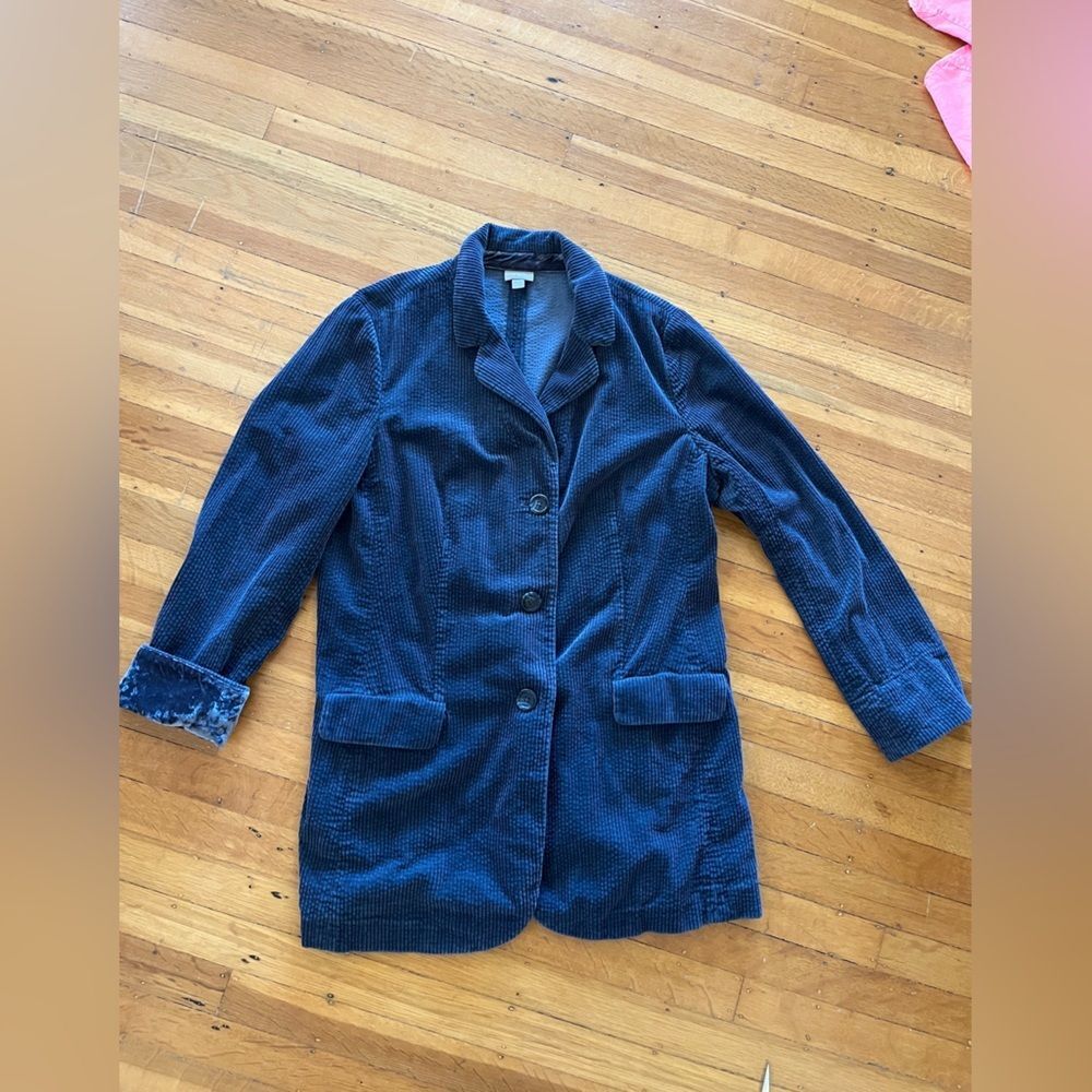 J. Jill oversized corduroy crushed velvet blazer jacket cornflower dusty blue L